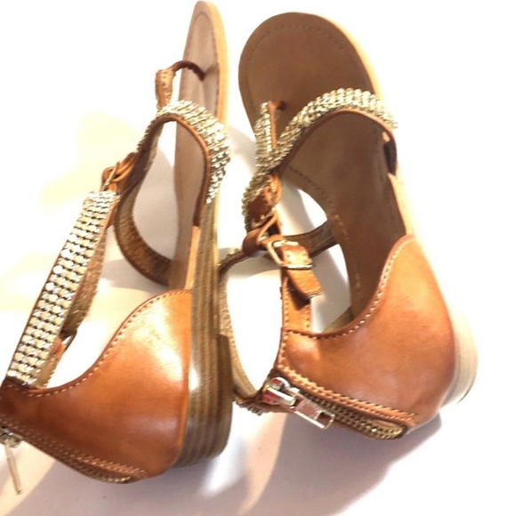 Maurice's Dark Tan Sparkling Accented Sandals Size 8 - Picture 3 of 5